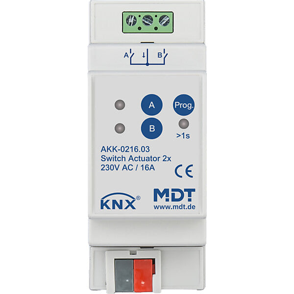 MDT technologies Schaltaktor 2-fach 2TE REG, 16A, 230VAC AKK-0216.03